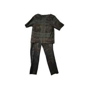 Lafayette 148 New York Women's Brown Bronze Plaid Short Sleeve Pants Set S 6